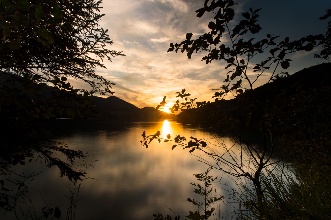 Saulėlydis, Ežeras, Fuschlsee, Austria, Vanduo, Idiliškas, Gamta, Vasara, Kraštovaizdis, Nemokamos Nuotraukos