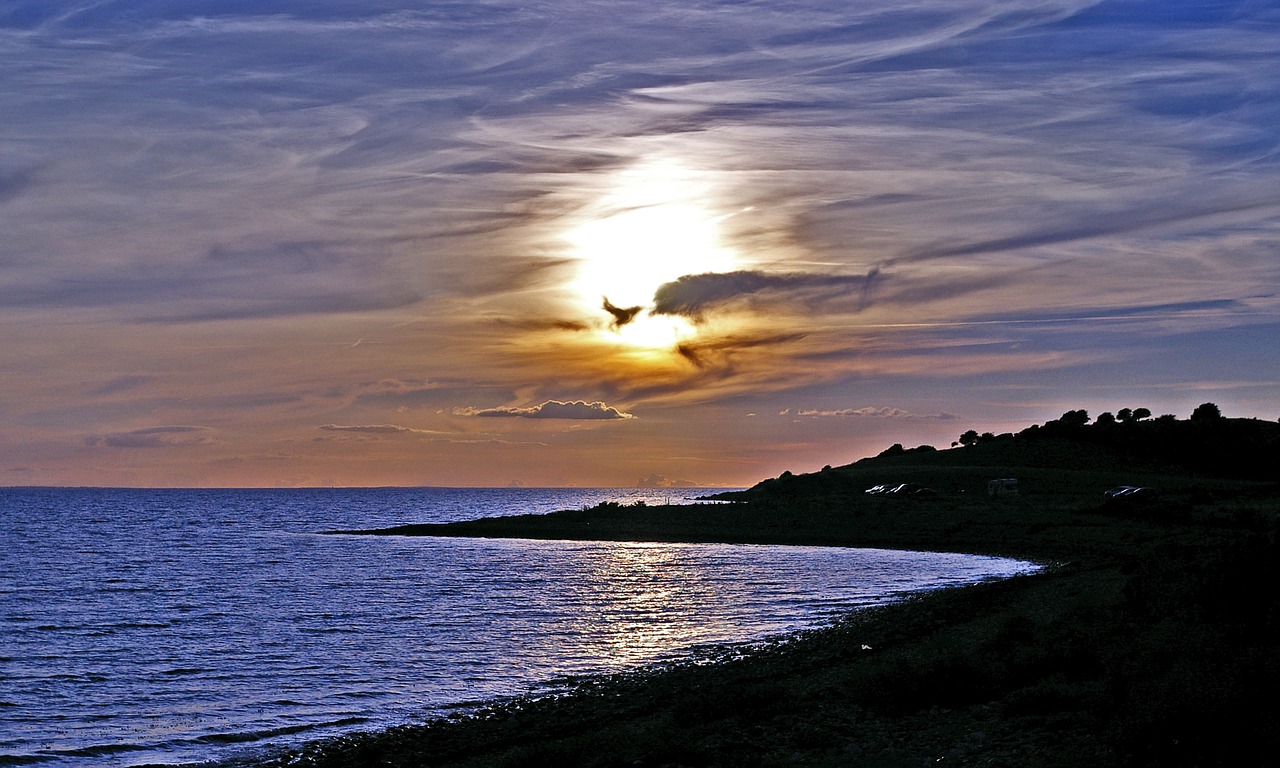 Saulėlydis, Denmark, Jūra, Baltijos Jūra, Kranto, Vanduo, Gamta, Kraštovaizdis, Saulė, Abendstimmung