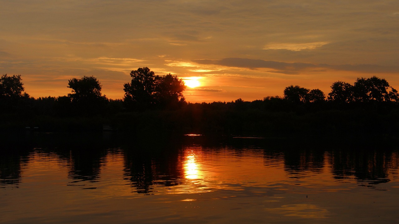 Saulėlydis, Dangus, Debesys, Saulė, Abendstimmung, Vakarinis Dangus, Afterglow, Dusk, Vandenys, Ežeras