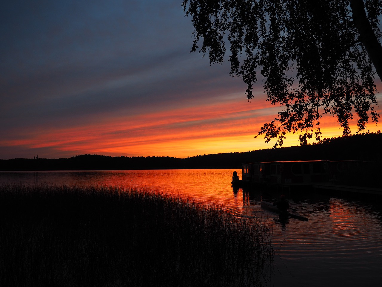 Saulėlydis, Vanduo, Abendstimmung, Afterglow, Saulė, Raudona, Oranžinė, Baidarių, Juoda, Nemokamos Nuotraukos