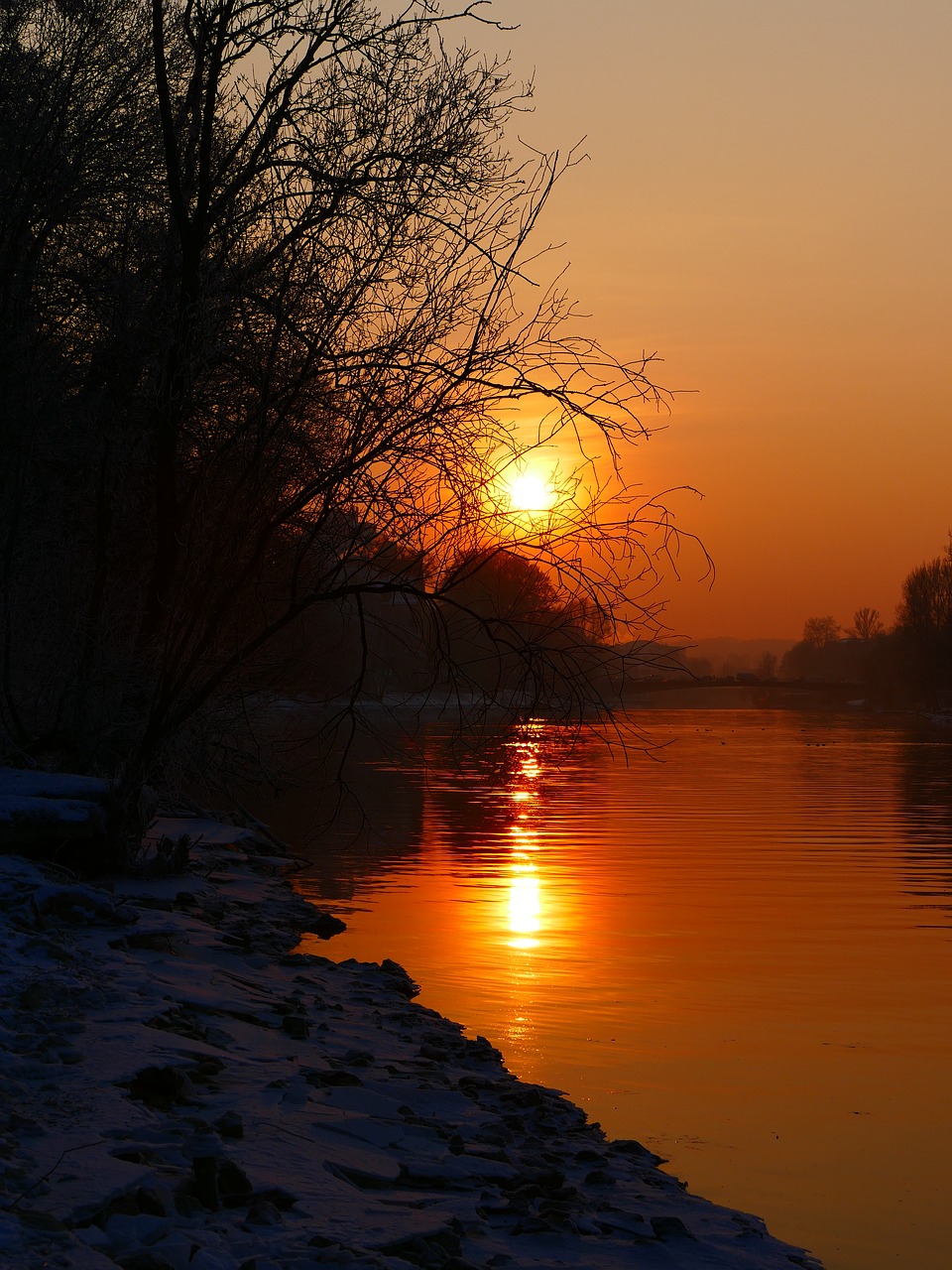 Saulėlydis, Žiema, Vanduo, Upė, Abendstimmung, Veidrodis, Saulė, Vakaras, Vakarinis Dangus, Danube