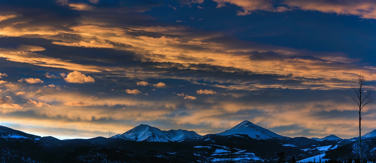 Saulėlydis, Dusk, Panorama, Colorado, Kalnai, Uolos, Dangus, Debesys, Gražus, Sniegas