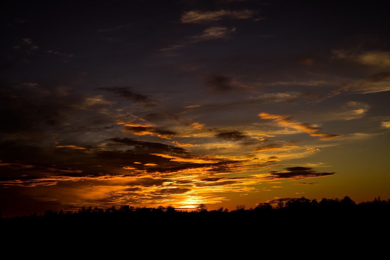 Saulėlydis, Vakaras, Afterglow, Debesys, Siluetas, Dangus, Vakarinis Dangus, Naktis, Dusk, Abendstimmung