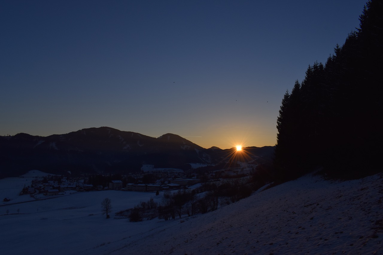 Saulėlydis, Vakaras, Vakarinis Dangus, Abendstimmung, Žiema, Žiemą, Aflenz, Styria, Austria, Twilight