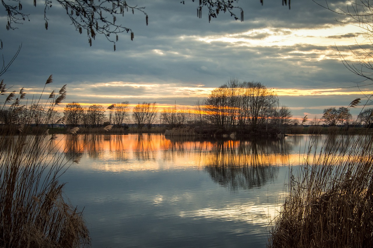 Saulėlydis, Ežeras, Dangus, Abendstimmung, Gamta, Debesys, Saulė, Twilight, Gražus, Vakaras