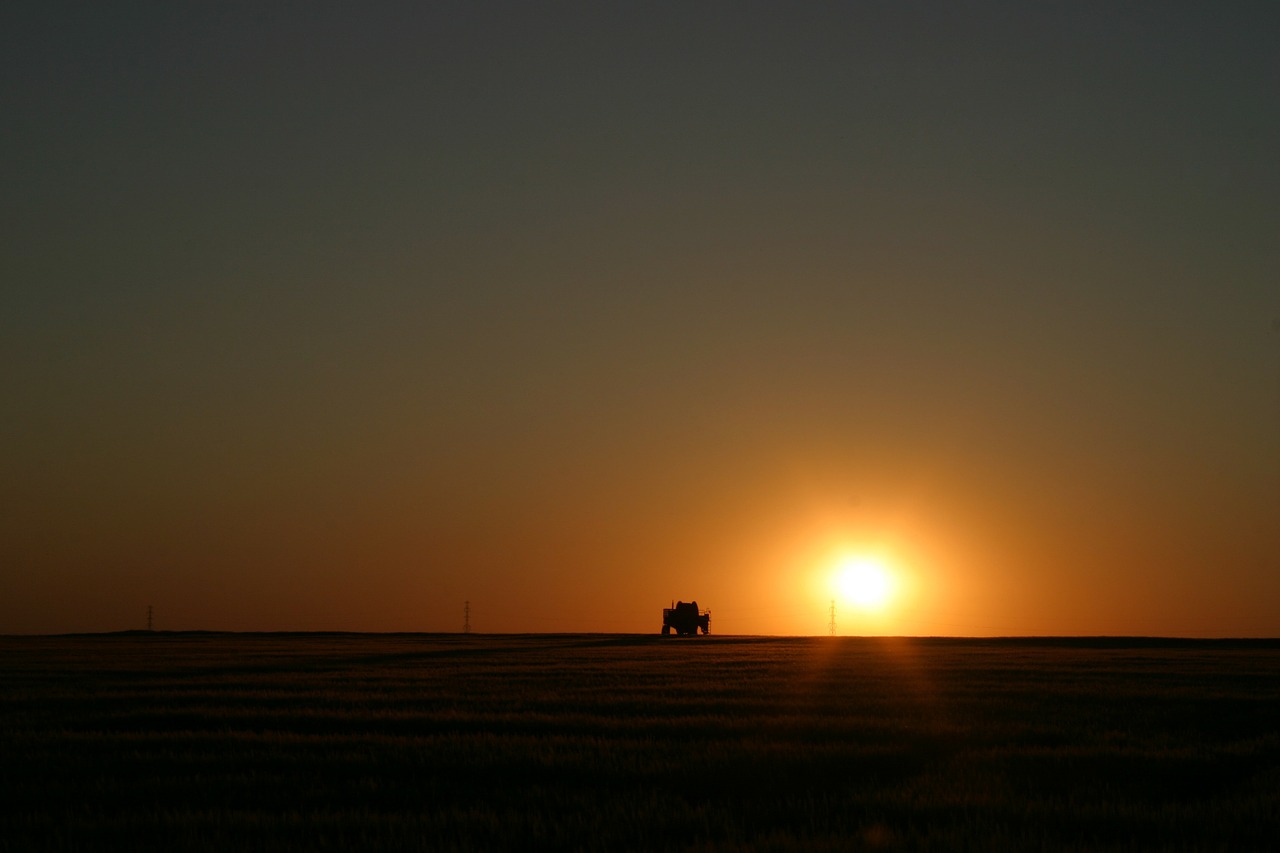 Saulėlydis, Saulė, France, Beauce, Traktorius, Horizontas, Oranžinė, Juoda, Twilight, Vakaras