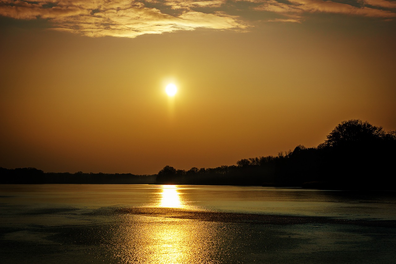 Saulėlydis, Ežeras, Abendstimmung, Gamta, Romantika, Saulė, Žiemą, Twilight, Ledas, Žiema