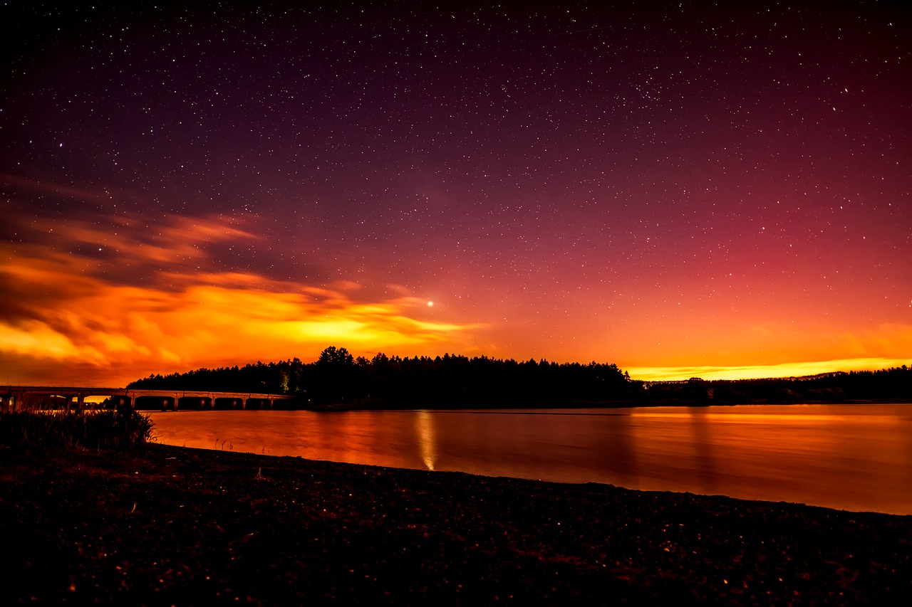 Saulėlydis, Dusk, Siluetai, Upė, Vanduo, Apmąstymai, Hdr, Dangus, Debesys, Spalvinga