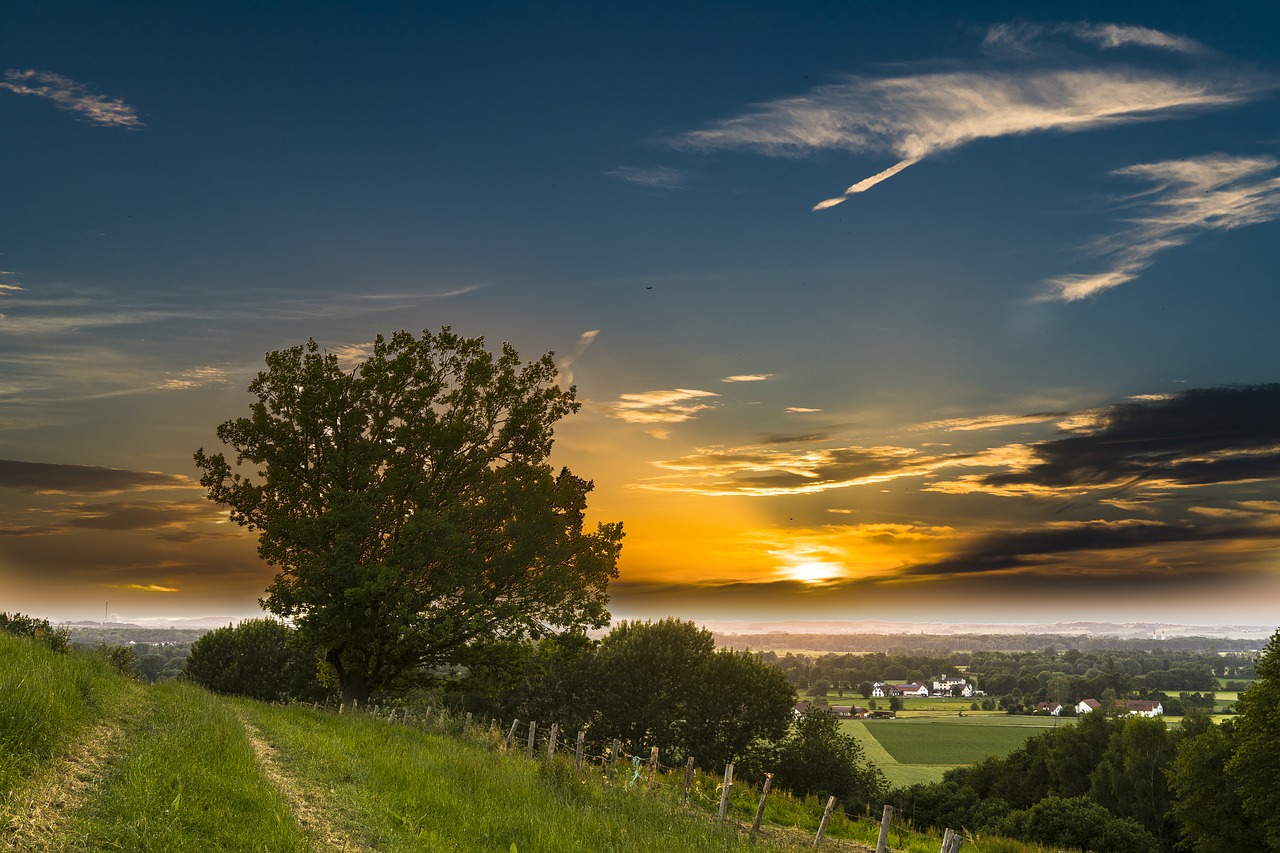 Saulėlydis, Kaimas, Dangus, Kraštovaizdis, Abendstimmung, Gamta, Nuotaika, Laukas, Pieva, Apšvietimas