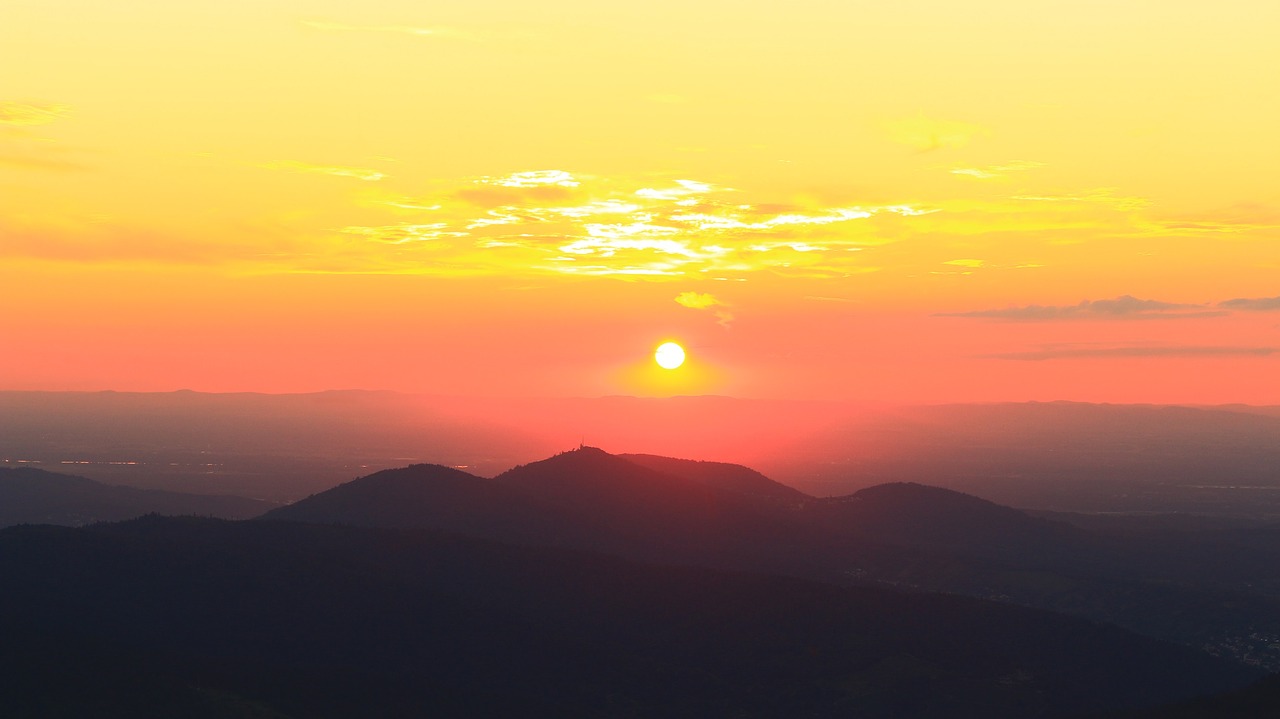 Saulėlydis, Juodasis Miškas, Kraštovaizdis, Abendstimmung, Gamta, Vakarinis Dangus, Dangus, Aplinka, Apšvietimas, Saulė