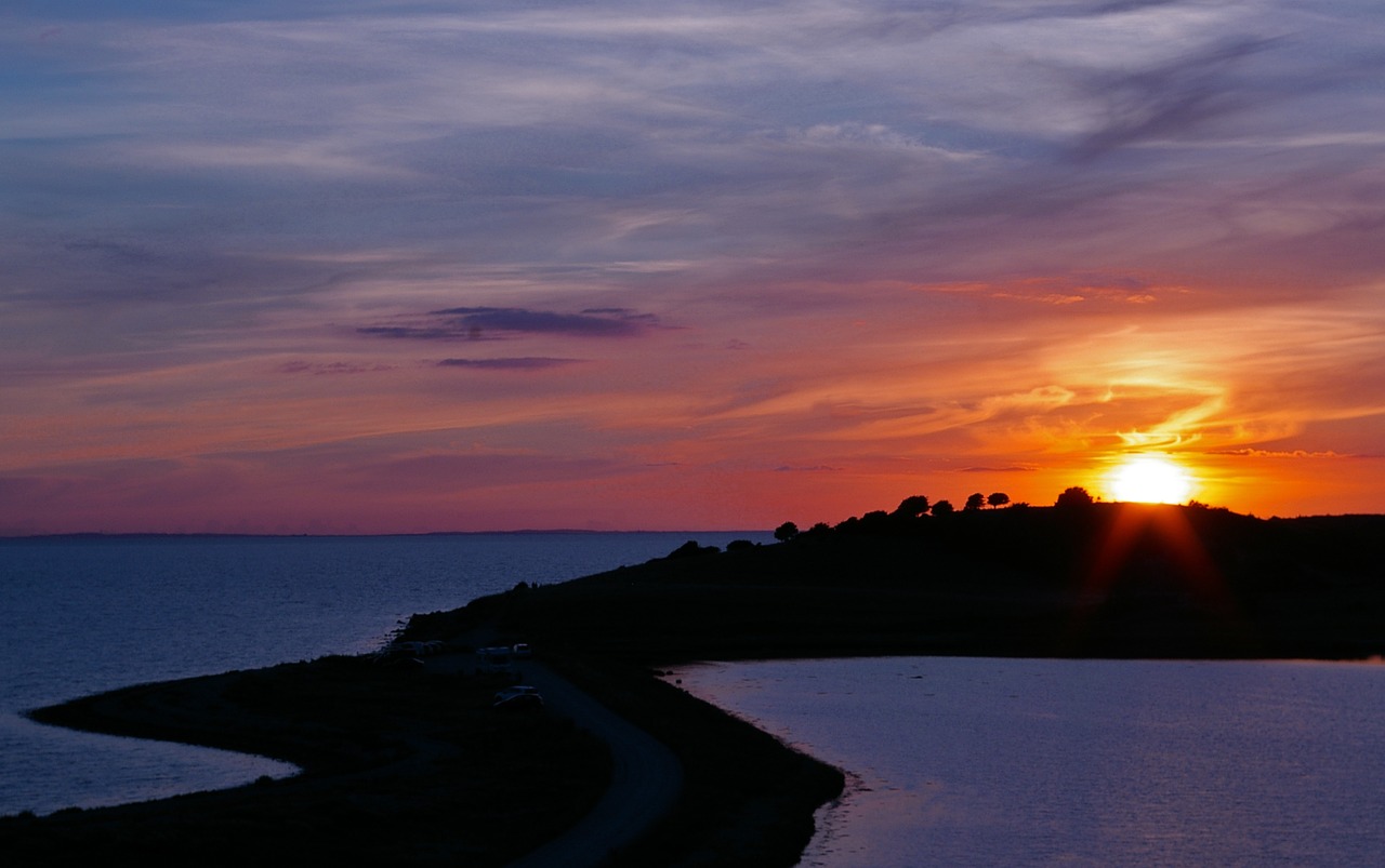 Saulėlydis, Denmark, Jūra, Baltijos Jūra, Kranto, Vanduo, Gamta, Kraštovaizdis, Saulė, Abendstimmung