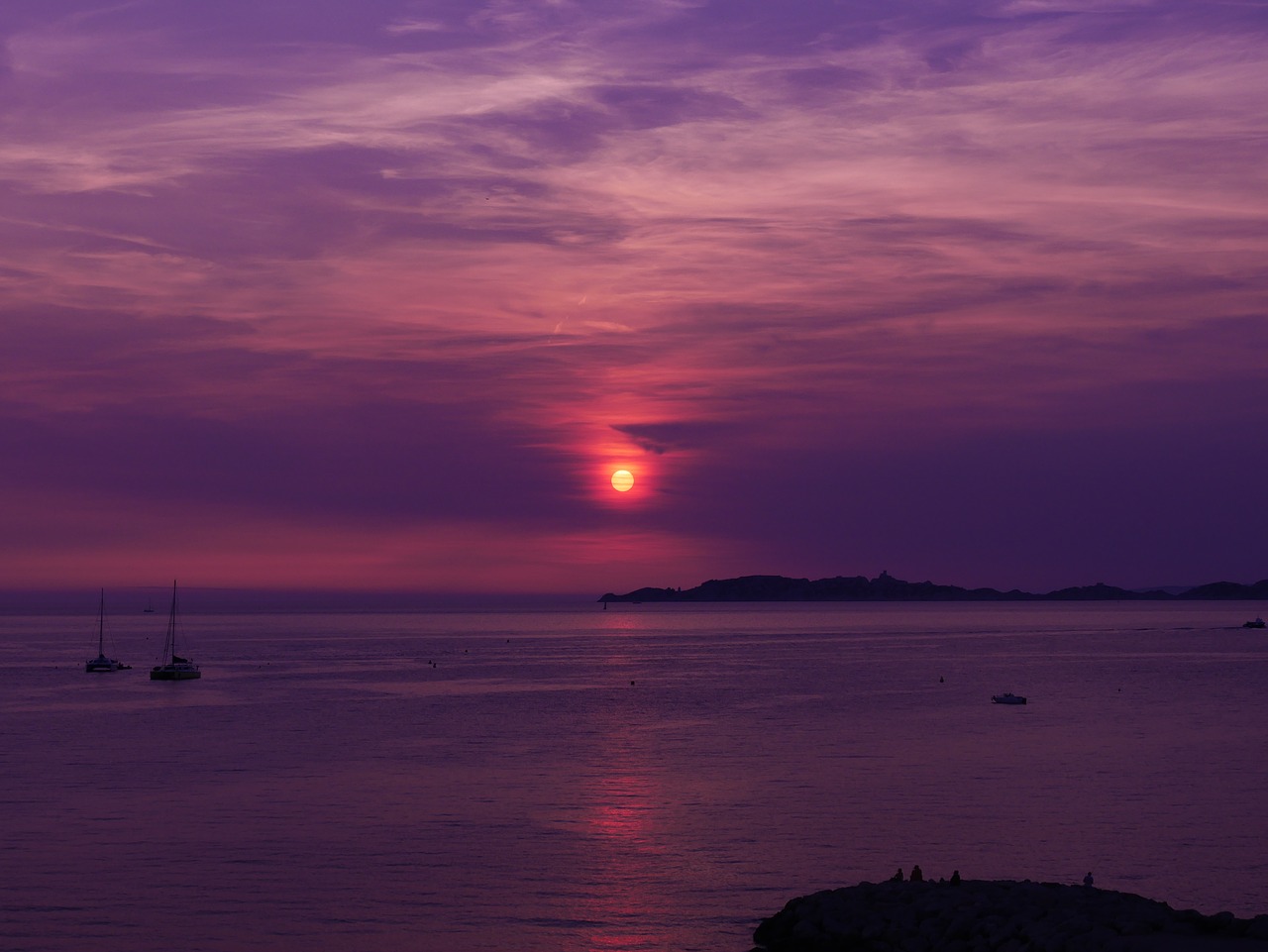 Saulėlydis, Violetinė, Jūra, Vakaras, Saulė, Twilight, Kraštovaizdis, Spalvos, Horizontas, Vanduo