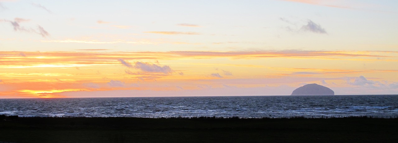 Saulėlydžio,  Vandens,  Pobūdį,  Dawn,  Panoraminis,  Jūra,  Kelionė,  Škotija,  Ailsa Craig,  Granito