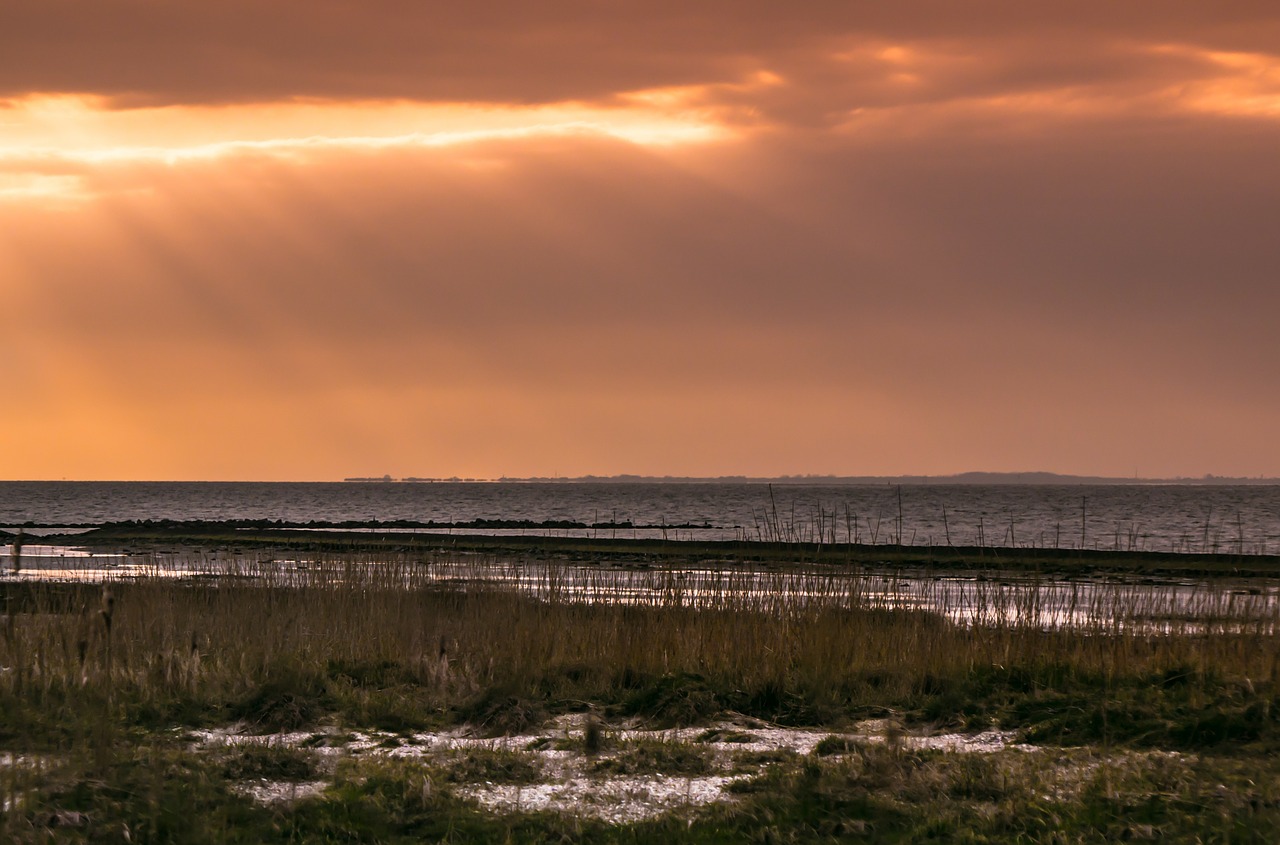 Saulėlydis, Šiaurės Jūra, Spiekerook, Saulės Spindulys, Jūra, Abendstimmung, Atmosfera, Debesys, Vanduo, Spiekeroog