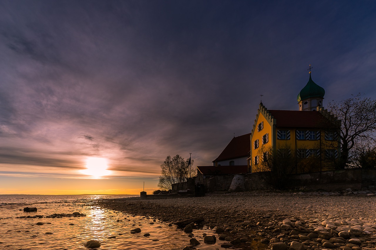 Saulėlydžio,  Vandenys,  Prieblanda,  Dangus,  Pilis,  Architektūra,  Abendstimmung,  Debesys Forma,  Debesuotumas,  Vakare