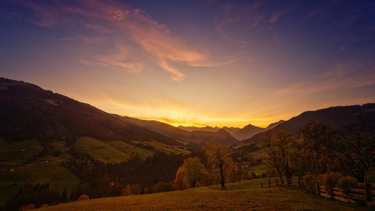 Saulėlydžio,  Alpine,  Kalnai,  Pobūdį,  Kraštovaizdis,  Tyrol,  Austrija,  Ruduo,  Apšvietimas,  Prieblanda