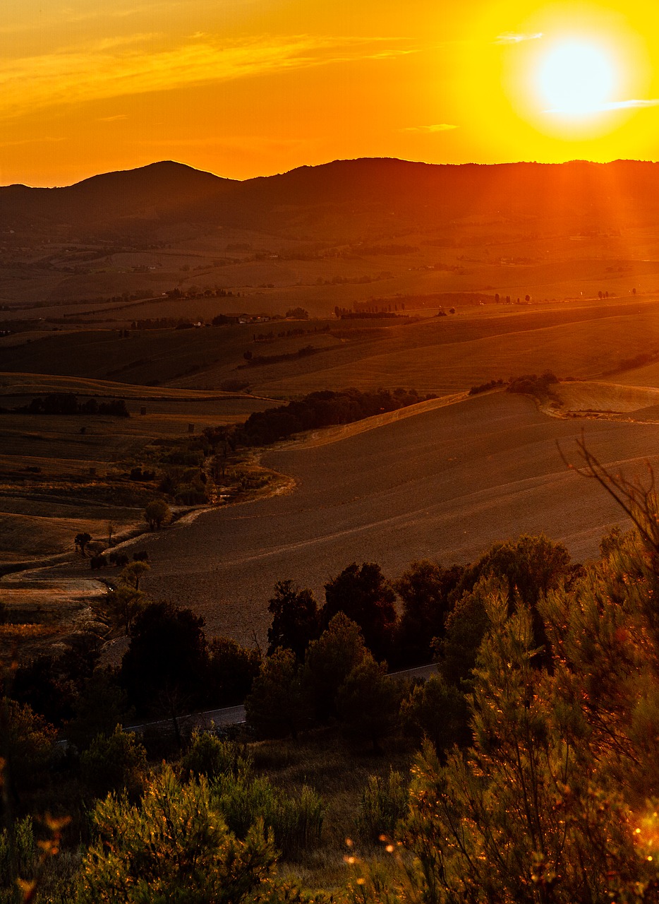 Saulėlydžio,  Toskana,  Kraštovaizdis,  Italija,  Apšvietimas,  Spalvinga,  Hill,  Dangus,  Vasara, Nemokamos Nuotraukos