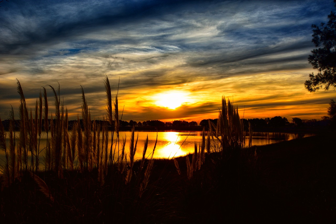 Saulėlydžio,  Saulė,  Kraštovaizdis,  Laguna,  Dangus,  Pobūdį,  Debesys,  Atmosfera,  Golden Valandą,  Siluetas