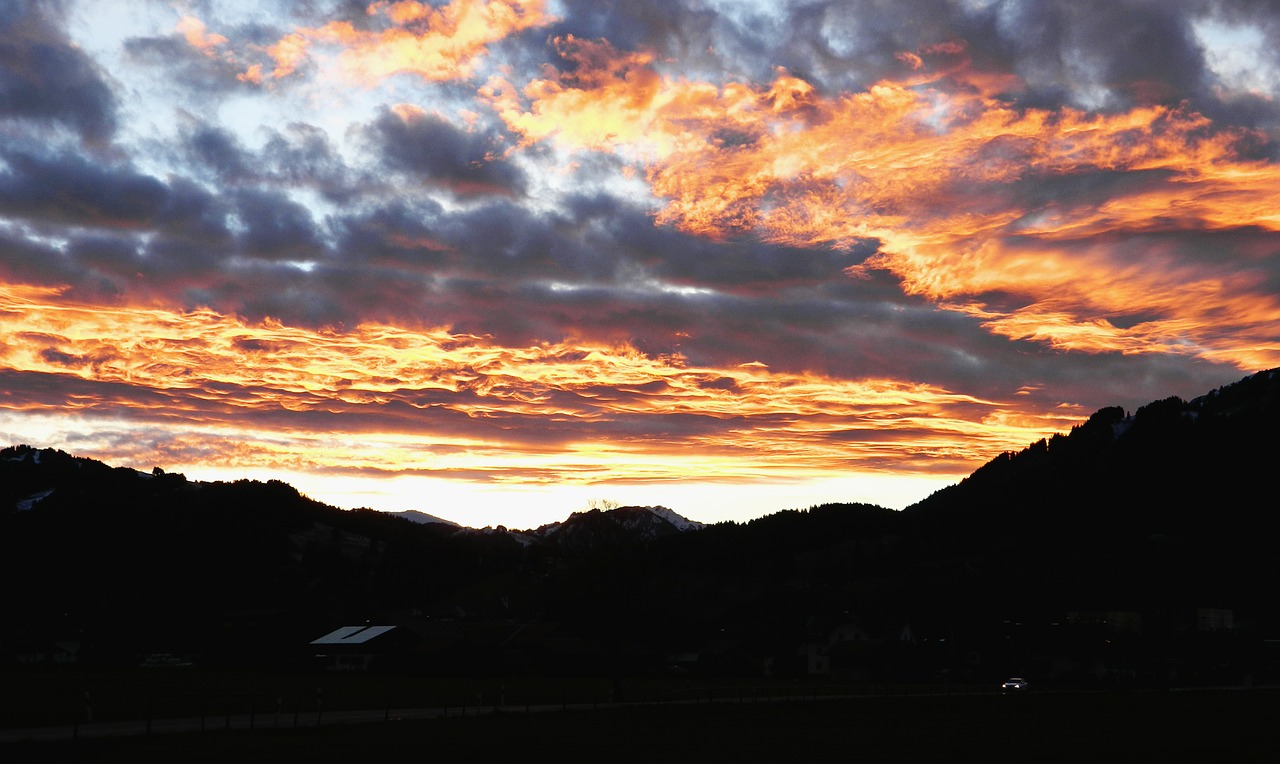 Saulėlydis, Kalnai, Allgäu, Abendstimmung, Kalnas, Dangus, Kraštovaizdis, Ežeras, Afterglow, Saulė