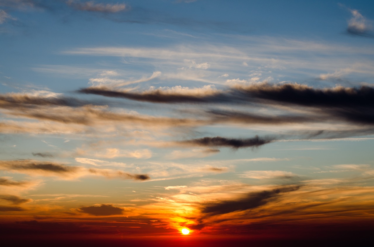 Saulėlydis, Dangus, Vakarinis Dangus, Debesys, Abendstimmung, Žiemą, Romantika, Saulė, Ugnis, Afterglow