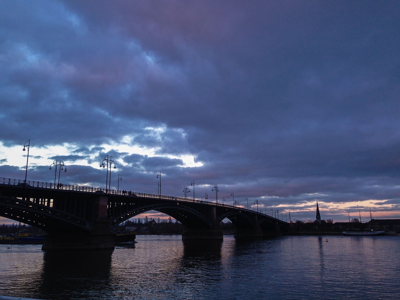 Saulėlydis,  Tiltas,  Mainz,  Upė,  Abendstimmung,  Vanduo,  Vakarinis Dangus,  Pastatas,  Dusk,  Veidrodis