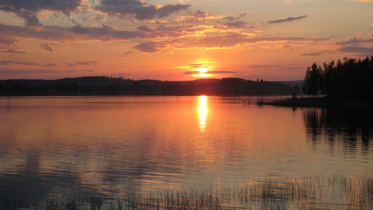 Saulėlydis, Finland, Abendstimmung, Ežeras, Upė, Oranžinis Dangus, Nemokamos Nuotraukos,  Nemokama Licenzija