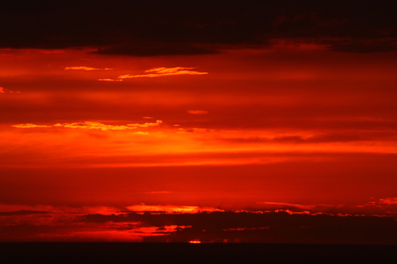 Saulėlydis, Debesys, Raudona, Oranžinė, Horizontas, Twilight, Côte Dazur, France, Viduržemio Jūros, Vakaras