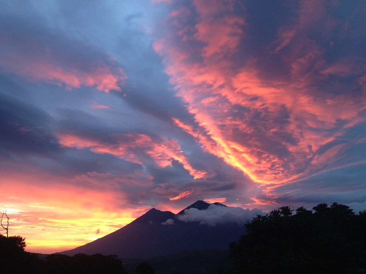 Saulėlydis, Gvatemala, Nuostabus, Neįtikėtinas, Dangus, Saulė, Vulkanas, Peizažai, Oranžinė, Ramus