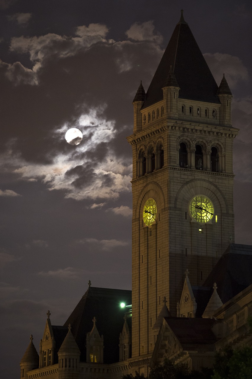 Supermoon,  Pilnas,  Perigee,  Naktis,  Paštas,  Istorinis,  Bokštas,  Laikrodis,  Žėrintis,  Šviesus