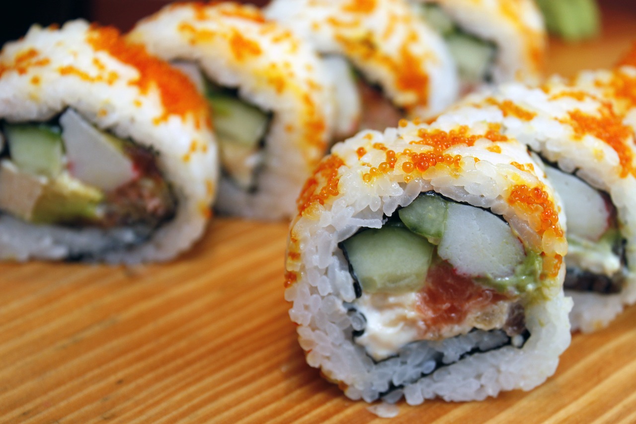 Sushi, Japanese, Skanus, Asian, Maistas, Skanus, Japonų Maistas, Bambuko Kilimėlis, Šviežias, Roll