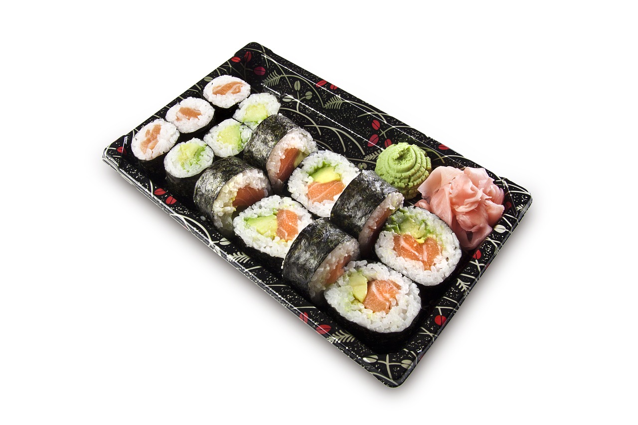 Sushi, Nustatyti, Nigiri, Maki, Žuvis, Žaliavinis, Lašiša, Ryžiai, Wasabi, Nemokamos Nuotraukos