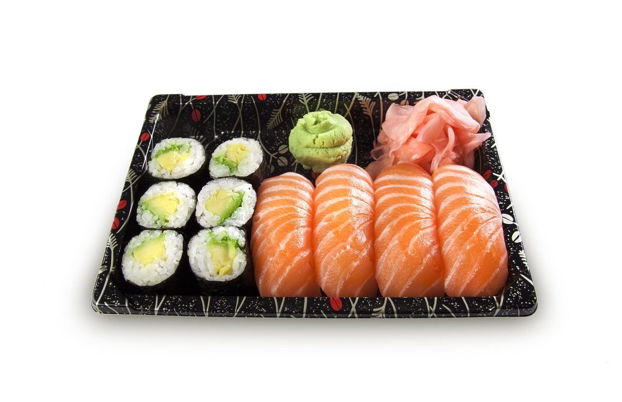 Sushi, Nustatyti, Nigiri, Maki, Žuvis, Žaliavinis, Lašiša, Ryžiai, Wasabi, Nemokamos Nuotraukos