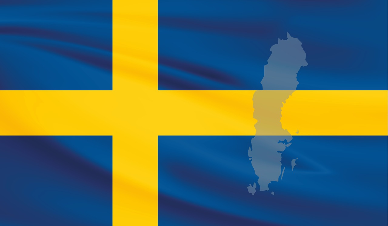 Švedija, Vėliava, Reklama, Mėlynas, Geltona, Kirsti, Žemėlapis, Kontūrai, Nemokamos Nuotraukos,  Nemokama Licenzija