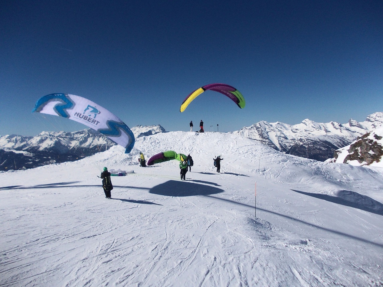 Šveicarija, Verbier, Slidinėjimas, Paragliding, Mėlynas, Alpių, Sniegas, Žiemos Sportas, Laisvė, Nemokamos Nuotraukos