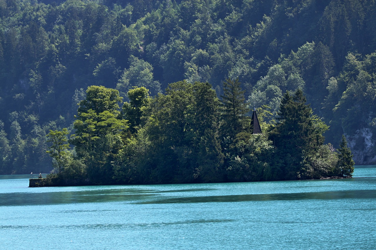 Šveicarija, Brienz, Brienz Ežeras, Kraštovaizdis, Gamta, Vanduo, Ežeras, Vasara, Dangus, Sraigės Sala