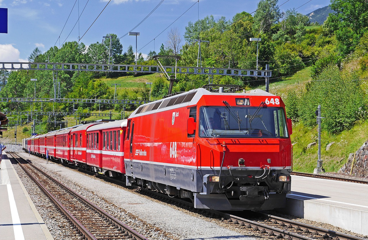 Šveicarija, Rhaetian Geležinkeliai, Filisur, Traukinių Stotis, Koncentratorius, Aukšti Kalnai, Albulos Linija, Regioninis Traukinys, Ge 4 4 ​​Iii, Valandų Segmentai