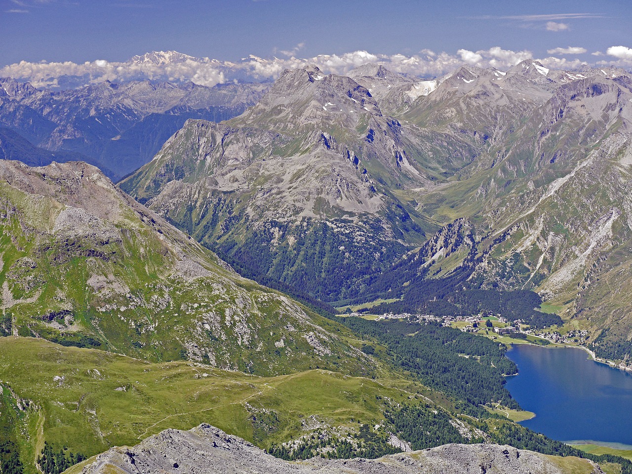 Šveicarija, Oberengadinas, Maloja Pass, Ežero Sils, Aukštas Intalas, Graubünden, Rhātkon, Alpių, Corvatsch, Pietryčių Šveicarija