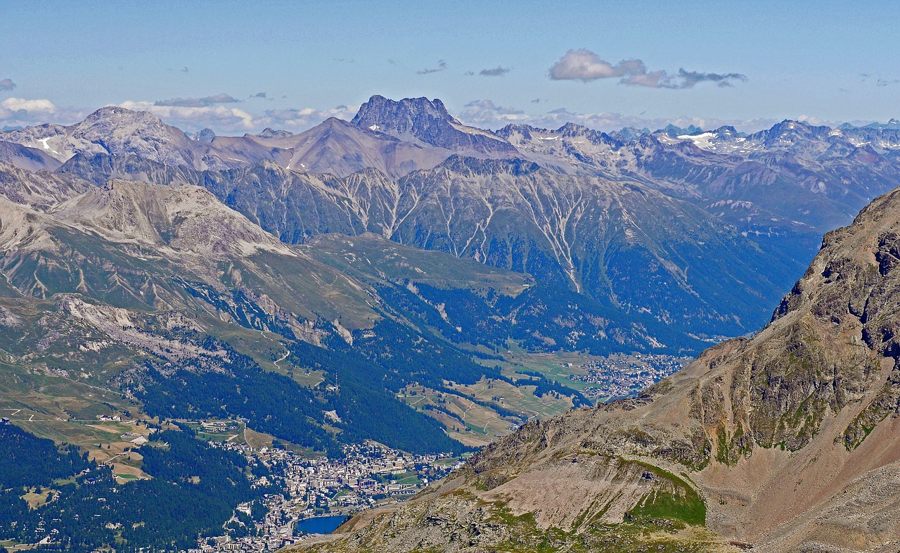 Šveicarija, Oberengadinas, St Moritz, Pagrindinis Alpių Kraigas, Piz Kesch, Aukštas Intalas, Corvatsch, Apžvalga, Graubünden, Engadin