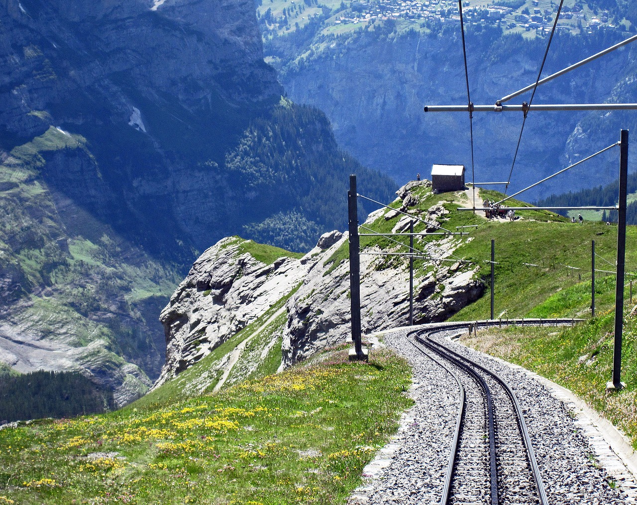 Šveicarija, Jungfrau Geležinkelis, Nusileidimas, Eigeras Vakarinėje Pusėje, Gorge, Jungfrau Regionas, Jungfraujoch, Kleine Scheidegg, Geležinkelis, Geležinkelio Bėgiai