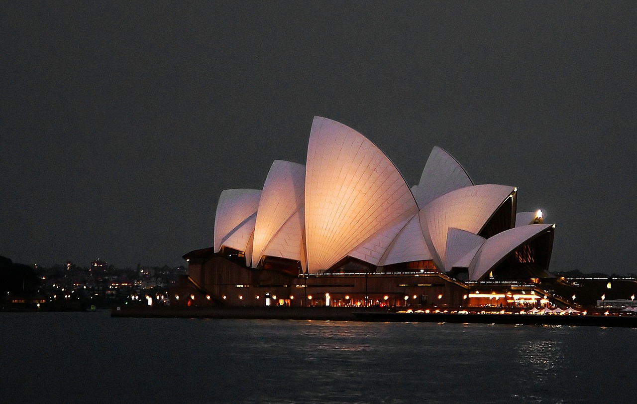 Sidnėjaus Operos Rūmai, Naktis, Uostas, Miestas, Orientyras, Vanduo, Architektūra, Panorama, Vakaras, Kraštovaizdis