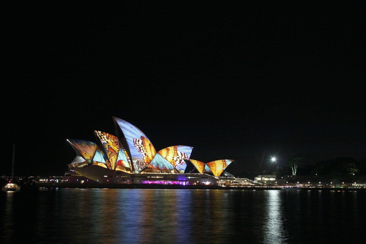Sidnėjaus Operos Rūmai, Sidnėjaus Uostas, Operos Teatras, Vakaras, Miestas, Menai, Apšvietimas, Nemokamos Nuotraukos,  Nemokama Licenzija