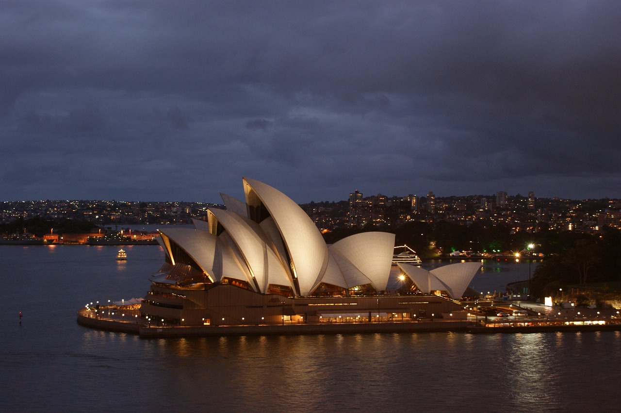 Sidnėjaus Operos Rūmai, Naktis, Uostas, Miestas, Orientyras, Vanduo, Architektūra, Panorama, Vakaras, Kraštovaizdis