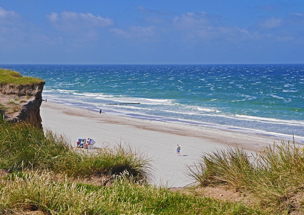 Sylt,  Šiaurės Jūra,  Papludimys,  Kopos,  Raudona Uolos,  Status Šlaitas,  Smėlis,  Vėjo,  Bangų,  Brinkti