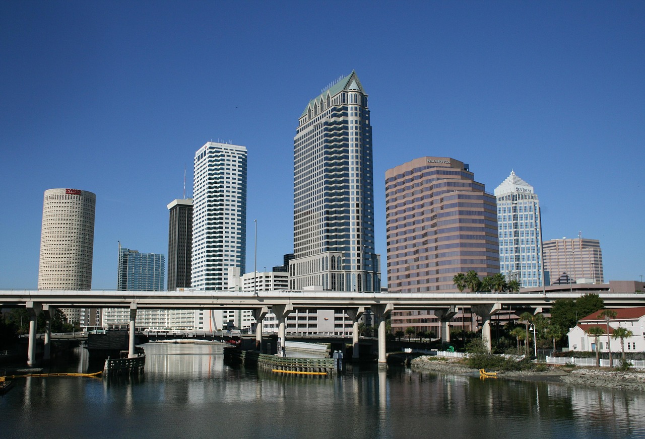 Tampa, Panorama, Miesto Panorama, Miestas, Florida, Architektūra, Dangoraižis, Įlanka, Vanduo, Atspindys
