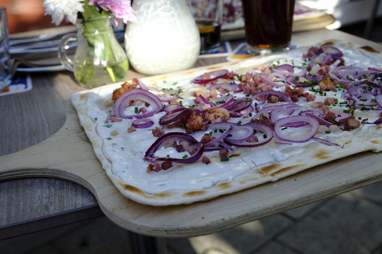 Tarte Flambée, Valgyti, Maistas, Svogūnai, Bacon, Grietinėlė, Pietūs, Tradiciškai, Mityba, Pica