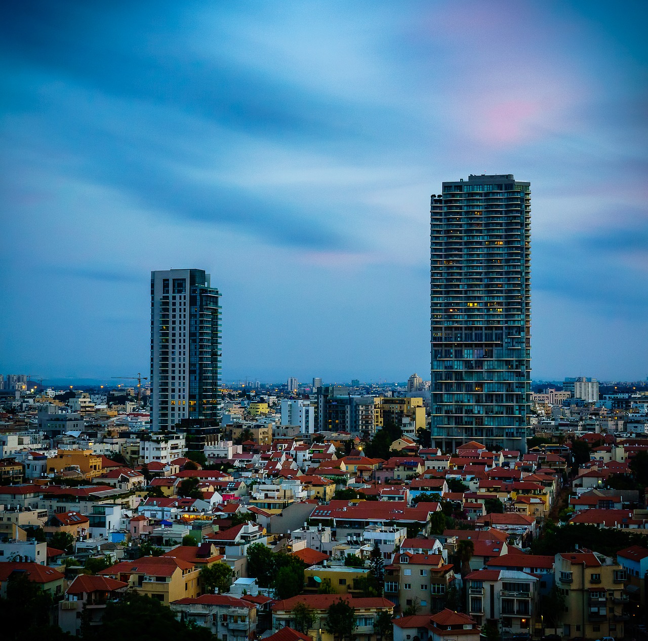 Tel Avivas, Izraelis, Longexposure, Miestas, Miesto Panorama, Architektūra, Kelionė, Highrise, Debesys, Nemokamos Nuotraukos