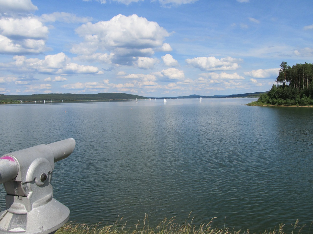 Teleskopas, Vaizdas, Požiūris, Brombachsee, Ežeras, Vanduo, Kraštovaizdis, Gamta, Burinė Valtis, Buriu