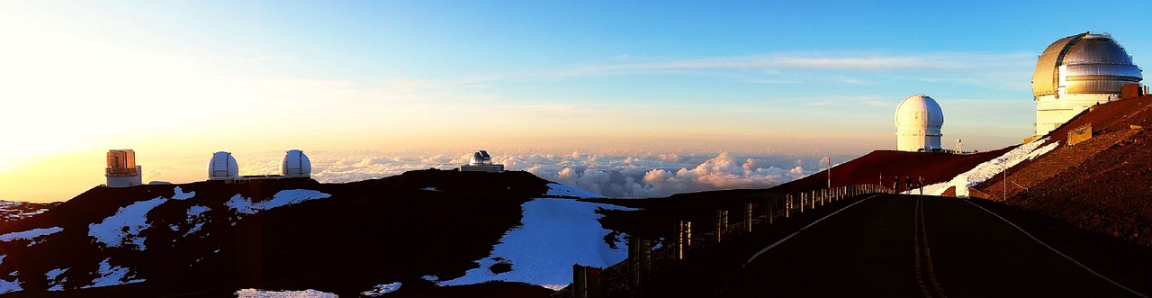 Teleskopai, Mauna Kea, Observatorija, Hawaii, Neveikiantis Vulkanas, Panorama, Kraštovaizdis, Saulėlydis, Erdvė, Astronomija