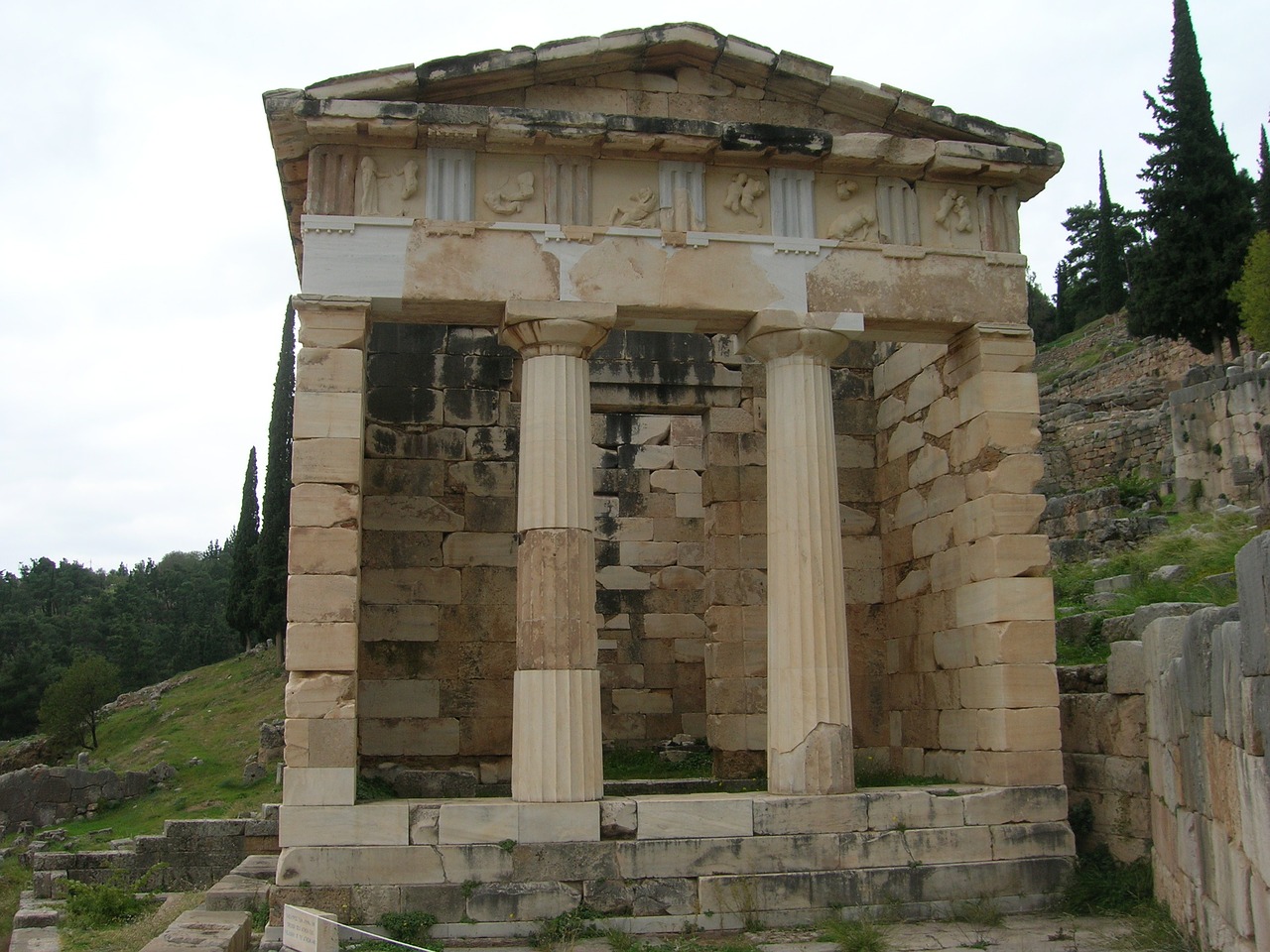 Delphi Šventykla, Senovės, Graikų Kalba, Šventykla, Apollo, Iždas, Hellenic, Stulpelis, Orakulas, Delphi