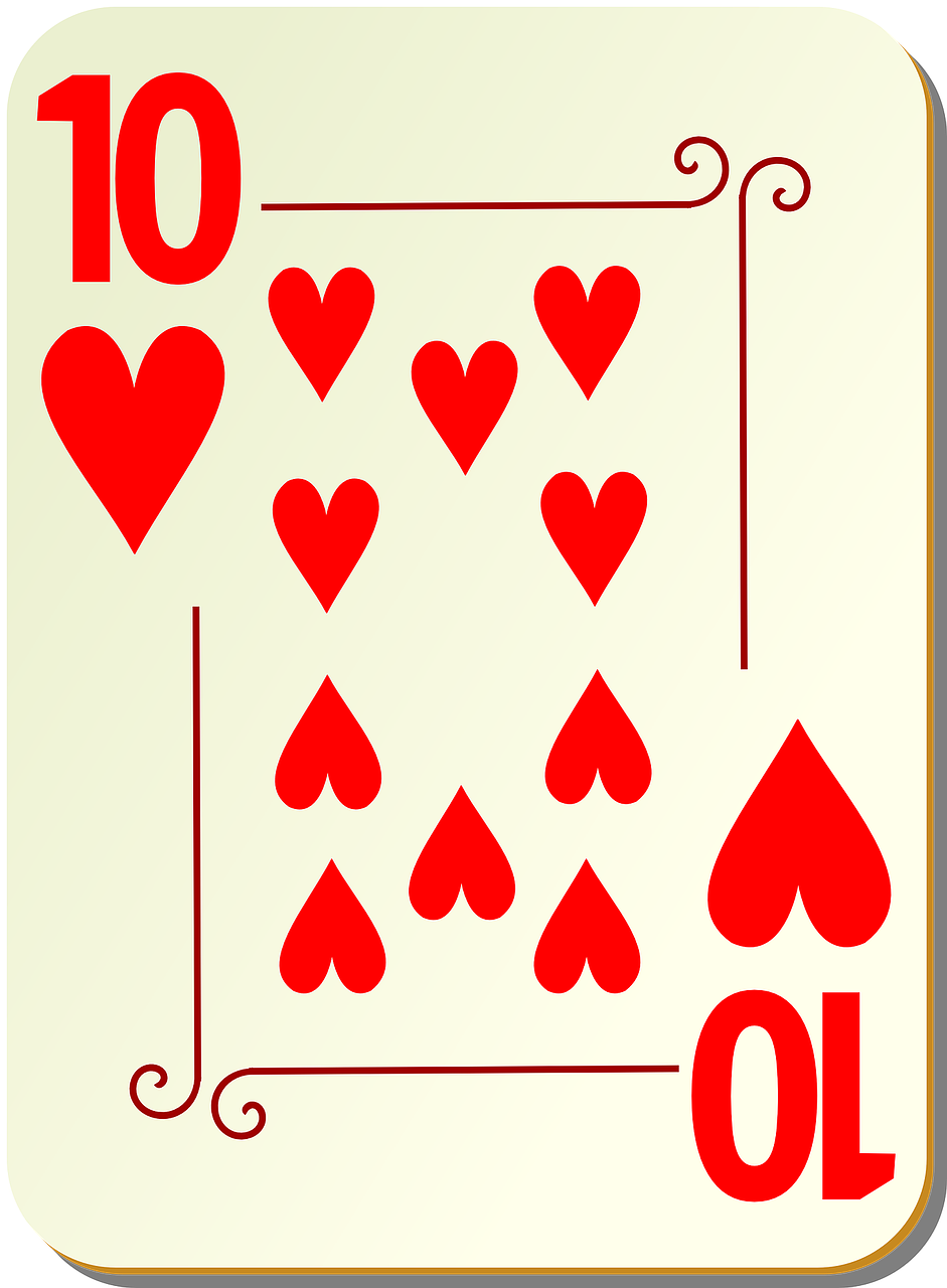 Dešimt, Širdis, Žaidžiu Kortomis, Pokeris, Kortelė, Žaidimai, Kortelės, Žaidimas, Dekoratyvinis, Poilsis
